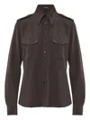 Tom Ford Silk Crepe De Chine Military Shirt In Brown