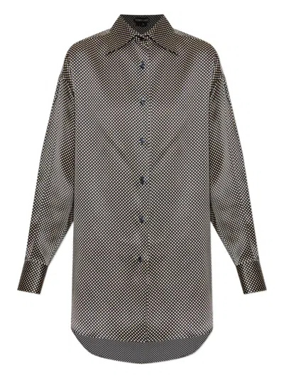 Tom Ford Camicia In Seta A Pois Dal Fit Rilassato In Gray