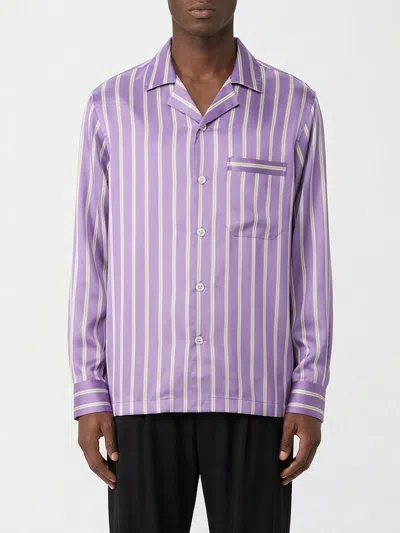 Tom Ford Silk Jacquard Regular Stripe Pyjama Shirt In Purple