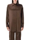 Tom Ford Stretch Silk Satin Relaxed Fit Shirt In Brown