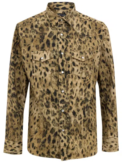 Tom Ford Shirt Slim Man Leopard - Brown/beige In Sand