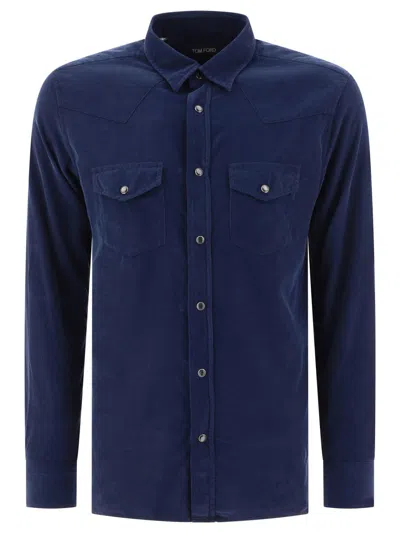 Tom Ford Shirt With Pockets In Blue