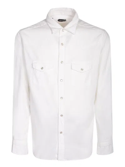 Tom Ford White Denim Western Shirt In Green