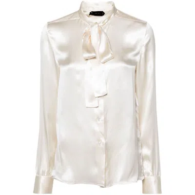 Tom Ford Pussy-bow Collar Silk Shirt In Beige