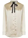 Tom Ford Pintuck Detail Satin Shirt In Beige