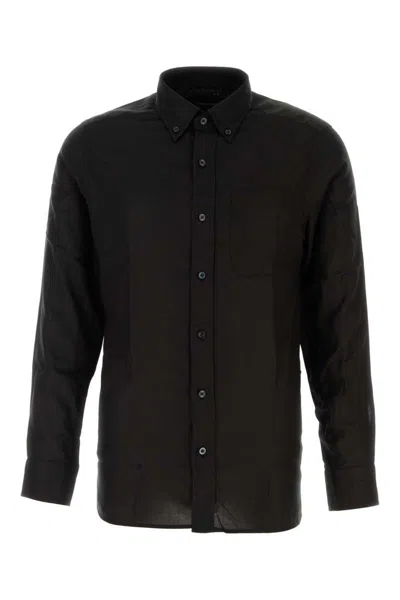 Tom Ford Light Fluid Fine Gabardine Slim Fit Shirt Hso001fmt058 Lb999 In Black
