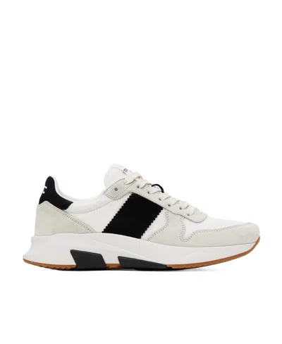 Tom Ford Suede & Tech Low Top Sneakers In White