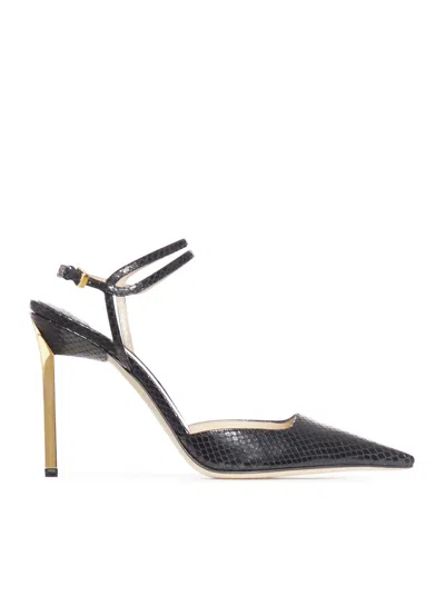 Tom Ford Glossy Stamped Python Slingback In Black