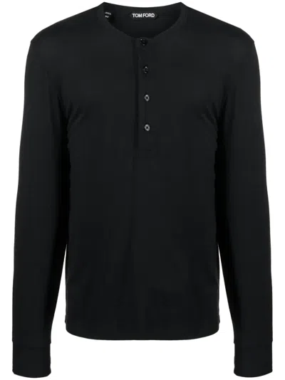 Tom Ford Short-button Fastening T-shirt In Black