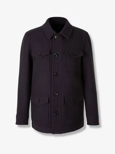 Tom Ford Short Coat With Pockets In Blue