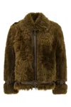 Tom Ford Women Brown Jacket With Adjustable Belt On The Waist In Fur Woman In Green