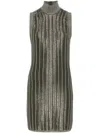 Tom Ford Striped Ribbed Metallic Wool-blend Turtleneck Mini Dress