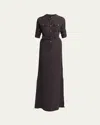 Tom Ford Whitney Chain Stripe Belted Satin Shirtdress In Dark Brown