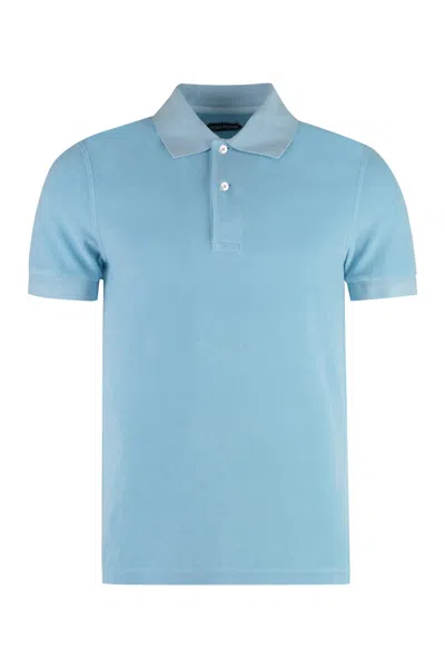 Tom Ford Short Sleeve Cotton Polo Shirt In Turquoise