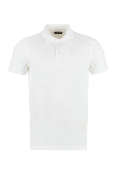 Tom Ford Short Sleeve Cotton Polo Shirt In White