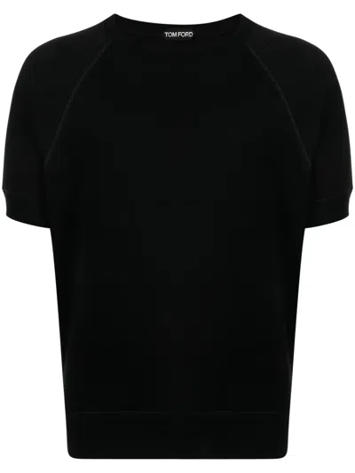 Tom Ford Short-sleeve Cotton Sweatshirt In Black