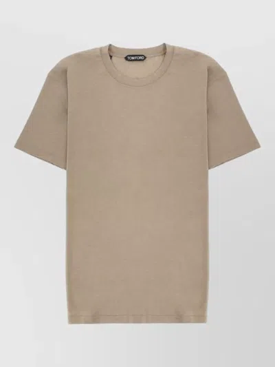 Tom Ford Short Sleeve Crew Neck Cotton T Shirt In Brown