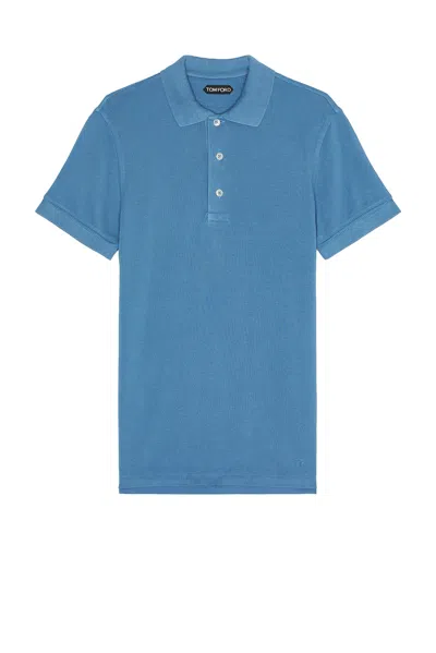 Tom Ford Short Sleeve Piquet Polo In Blue