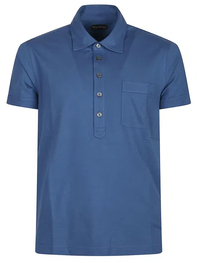 Tom Ford Short Sleeve Polo Shirt In Blue