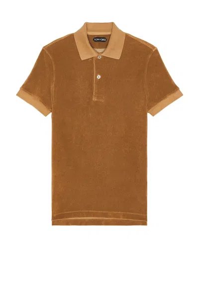 Tom Ford Short Sleeve Towelling Polo In Brown