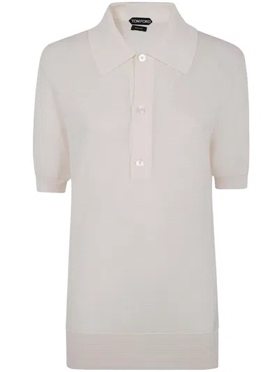 Tom Ford Short Sleeved Knitted Polo Shirt In Xawaw Chalk