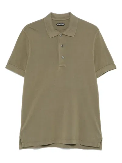 Tom Ford Ribbed Collar Polo Shirt With Side Slits In Neutral