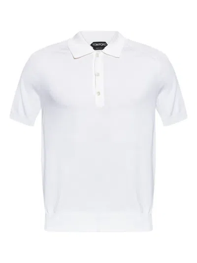 Tom Ford Piquet Polo Shirt With Traditional Collar And Button Placket In Neutral