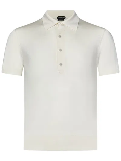 Tom Ford Short-sleeved Polo Shirt In Silk-viscose Blend In Neutrals