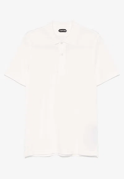 Tom Ford Textured White Pique Polo With Collared Neckline
