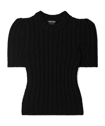 Tom Ford Short-sleeved Ribbed Wool Sweater In Black