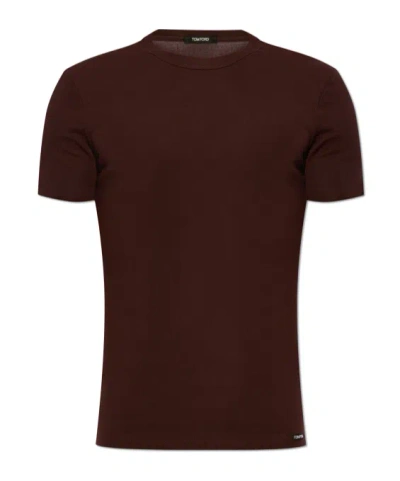 Tom Ford Cotton Blend Crew Neck T-shirt In Purple