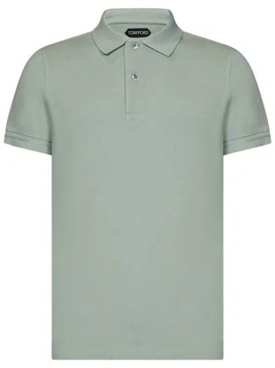 Tom Ford Short Sleeve Cotton Polo Shirt In Green