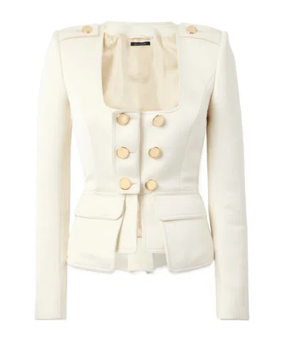 Tom Ford Short Wool Blend Casual Jacket In White