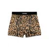 Tom Ford Multicolor Shorts With Patch Logo On The Waist And All-over Leopard Print In Silk Stretch W In Blue
