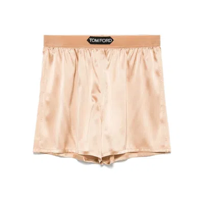 Tom Ford Beige Stretch Silk Satin Boxer Shorts In Neutral