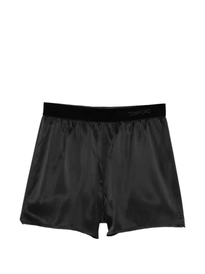 Tom Ford Peach-feel Silk Satin Pj Shorts In Black