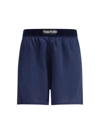 Tom Ford Shorts In Stretch Silk Satin In Blue