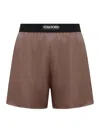 Tom Ford Stretch Silk Satin Pj Shorts In Brown