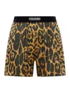Tom Ford Multicolor Shorts With Patch Logo On The Waist And All-over Leopard Print In Silk Stretch W In Brown