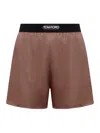 Tom Ford Stretch Silk Satin Pj Shorts In Brown