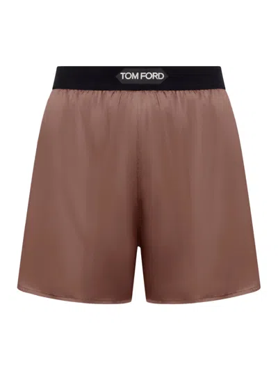 Tom Ford Shorts In Stretch Silk Satin In Brown