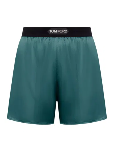 Tom Ford Shorts In Stretch Silk Satin In Green
