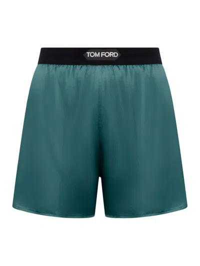 Tom Ford Solid Silk Satin Boxer Shorts In Green
