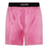 Tom Ford Flamingo Pink Silk Blend Shorts With Logo Waistband And Side Slits In Pink Carnation