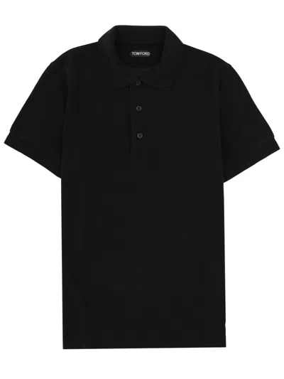 Tom Ford Short-sleeve Lyocell-cotton Blend Polo Shirt In Black