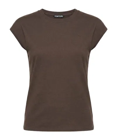 Tom Ford Logo-embroidered T-shirt In Brown