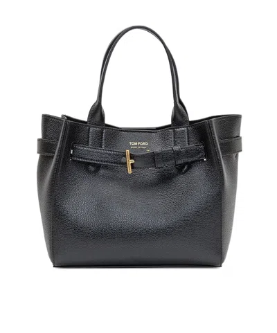 Tom Ford Hammered Leather Tote Bag In Black