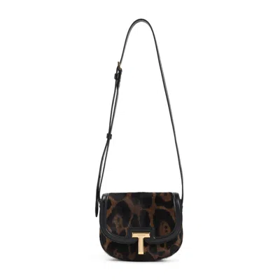 Tom Ford Shoulder Bag With Distinctive Leopard Print Design In Black