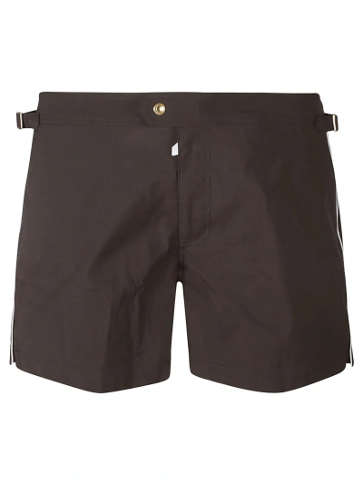 Tom Ford Side Stripe Classic Shorts In Dark Brown/white