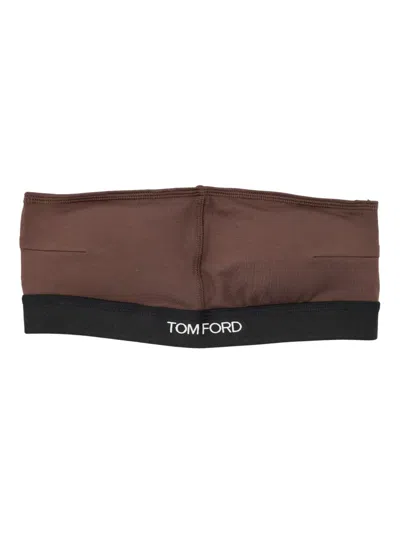 Tom Ford Logo Underband Strapless Bra In Brown